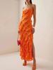 2026 Elegant Spaghetti Strap Ruffle Dress: Solid Color, Backless with Slit