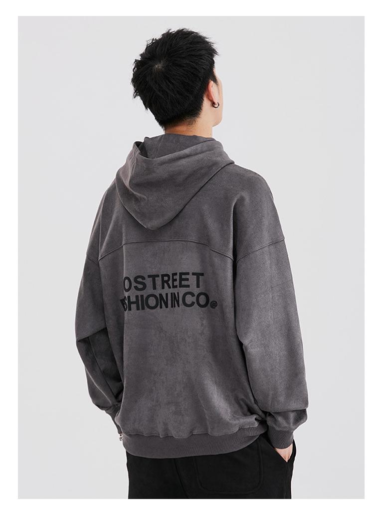 Mr. Cotton Men's Trendy Suede Plush Hooded Sweatshirt, Heavyweight 380g, Loose Fit, Long Sleeve, Printed Design.