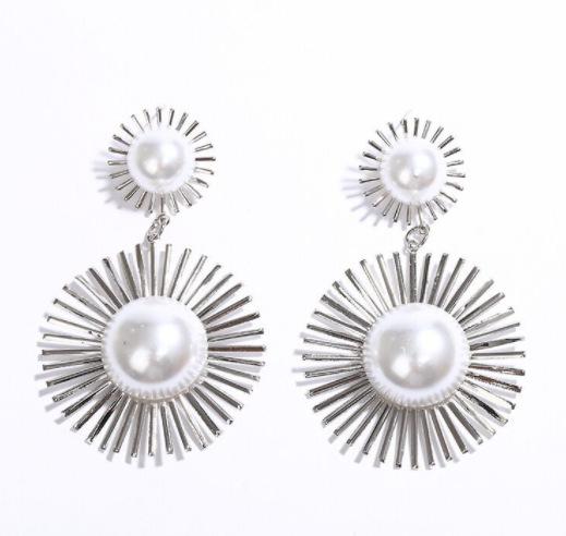 

European and American exaggerated long metal sunflower earrings temperament round earrings female personality Internet