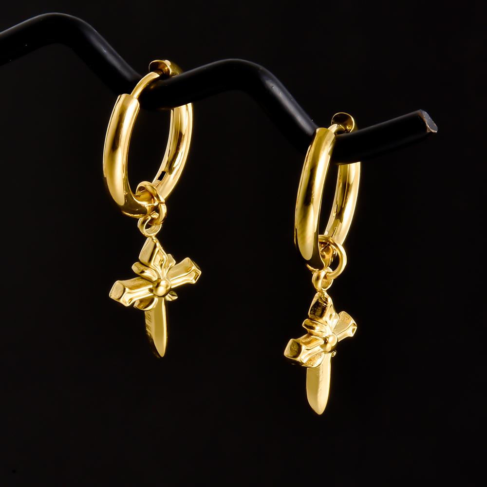 Golden Exquisite Sword Cross Star Hoops Earring Fashion Natural Shell Stainless Steel Earrings For Women Men Accessories Jewelry