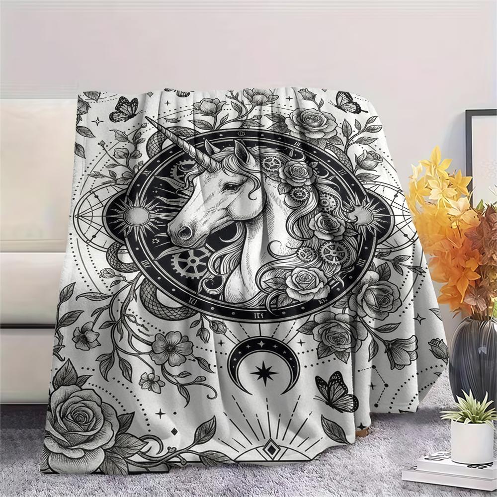 Unicorn Animal Print Flannel Blanket, High Quality Comfortable for All Seasons, Home Decor, Warmth and Comfort, Perfect for Christmas Gifts142