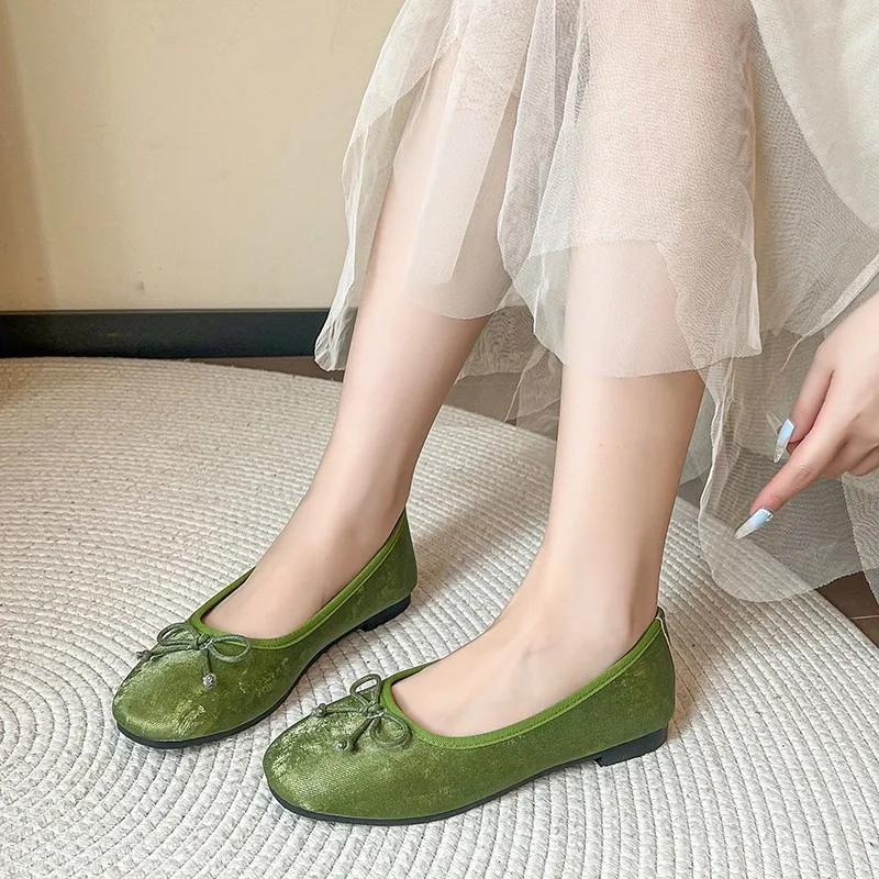 

2025 Горячая Распродажа Женская Обувь Неглубокие Женские Балетки Бант-бабочка Повседневные Круглый Носок Мягкая Подошва Бестселлер Плоские Низкий Каблук 40 зелёный