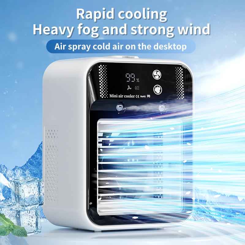 Portable Mini air Conditioner Desktop Fast Water-Cooled Electric Fan Double Jet Ultrasonic Atomization 2 Speed Silent Air Cooler