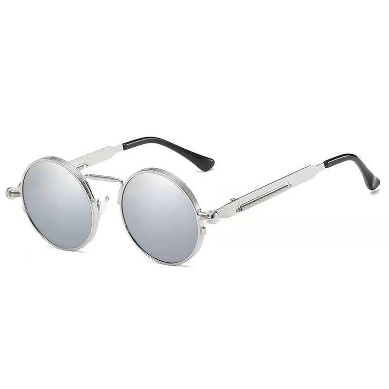 Steampunk Retro Round Sunglasses with Spring Temple for Men and Women