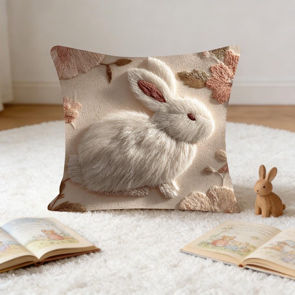 Cartoon Easter Pillow Cover 2D Flat Animal Print Bunny Cushion Cover Wear-resistant Comfortable Pillow Towel Living Room