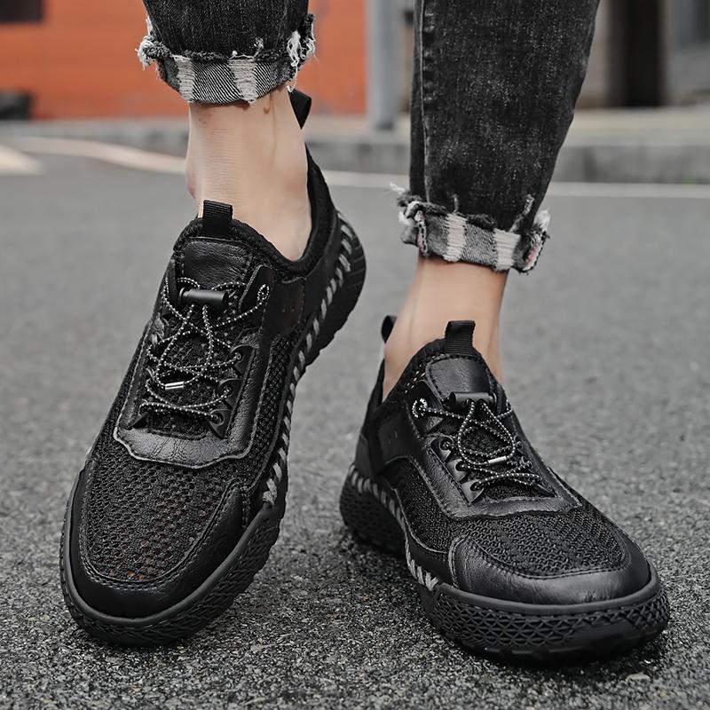 ModeHeren Luxe Merk Heren Ademende Sneakers Vetersluiting Heren Casual Schoenen Uitgesneden Mannen Wandelschoen Leer Mode Outdoor Platte Schoenen