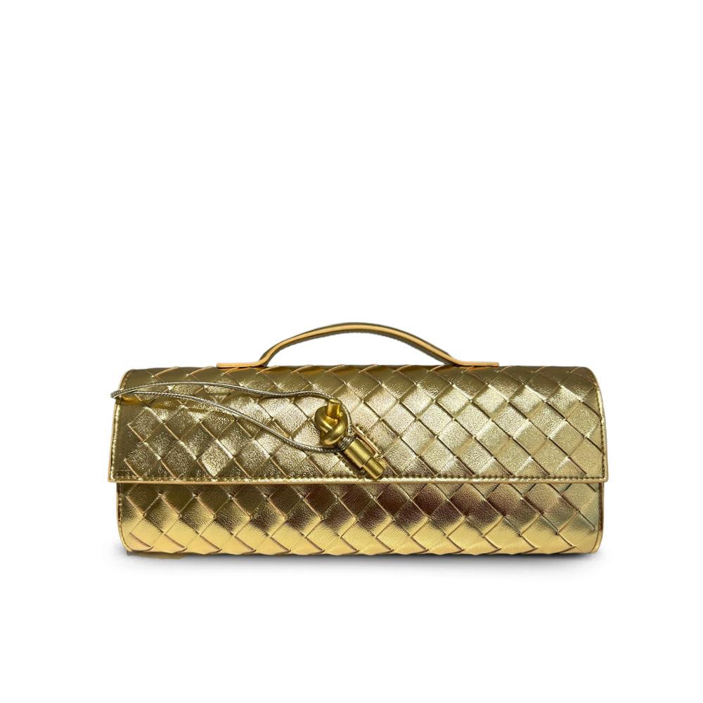 2026 Grenzüberschreitender leichter Luxus Trend Leder geflochtene Clutch Tasche tragbar Rindsleder Schnalle Baguette Tasche Abendtasche Damen 31*3*13CM beige