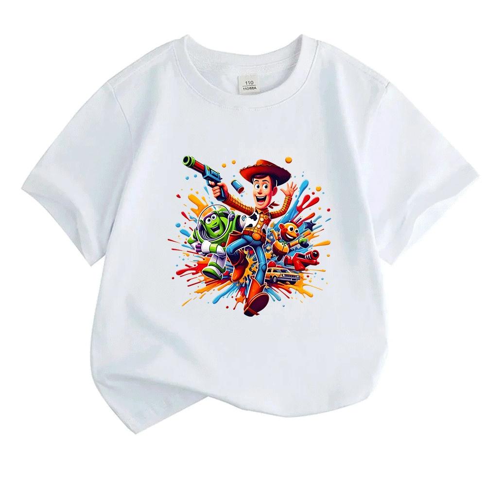 Kids Boys Girls Crew Neck Short Sleeve 100% Cotton T-Shirt, Funny Colorful Cartoon Adventure Character Print Casual Soft Tees for Children Daily Play