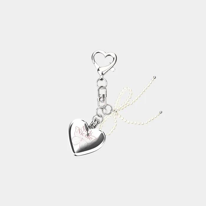 HEART SIGNATURE BUTTERFLY PEARL RIBBON keyring_black