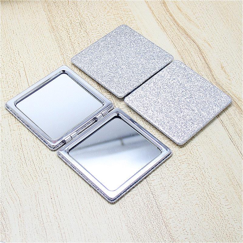 Round & Square Folding Makeup Mirror in Shiny Silver, Portable PU Dual-Sided Mirror for Purse & Travel