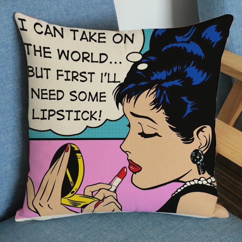Modern Pop Art Sexy Women Girl Room Chair Throw Pillow Case Office Sofa Decorative Cotton Linen Cushion Cover Cojines