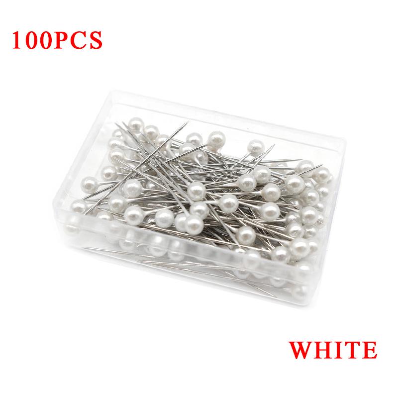 100PCS Pin Colorful 3.2cm Boxed Round Pearl Head Needles Positioning Stitch Pins DIY Dressmaking Accessories Household Tools ZYF