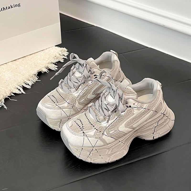 Thick-soled heightening lace-up fashion dad shoes women's 2025 new versatile breathable casual sports shoes trendy shoes women's shoes