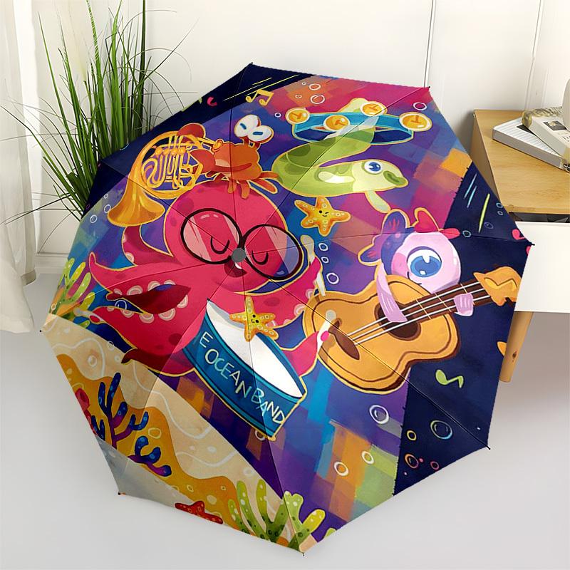

1pc Ocean Band Sea Creature Outdoor Umbrella - Automatic Opening & Closing, Portable 3-Fold Design with 8-Rib Frame - Perfect Gift for Fans, Trav