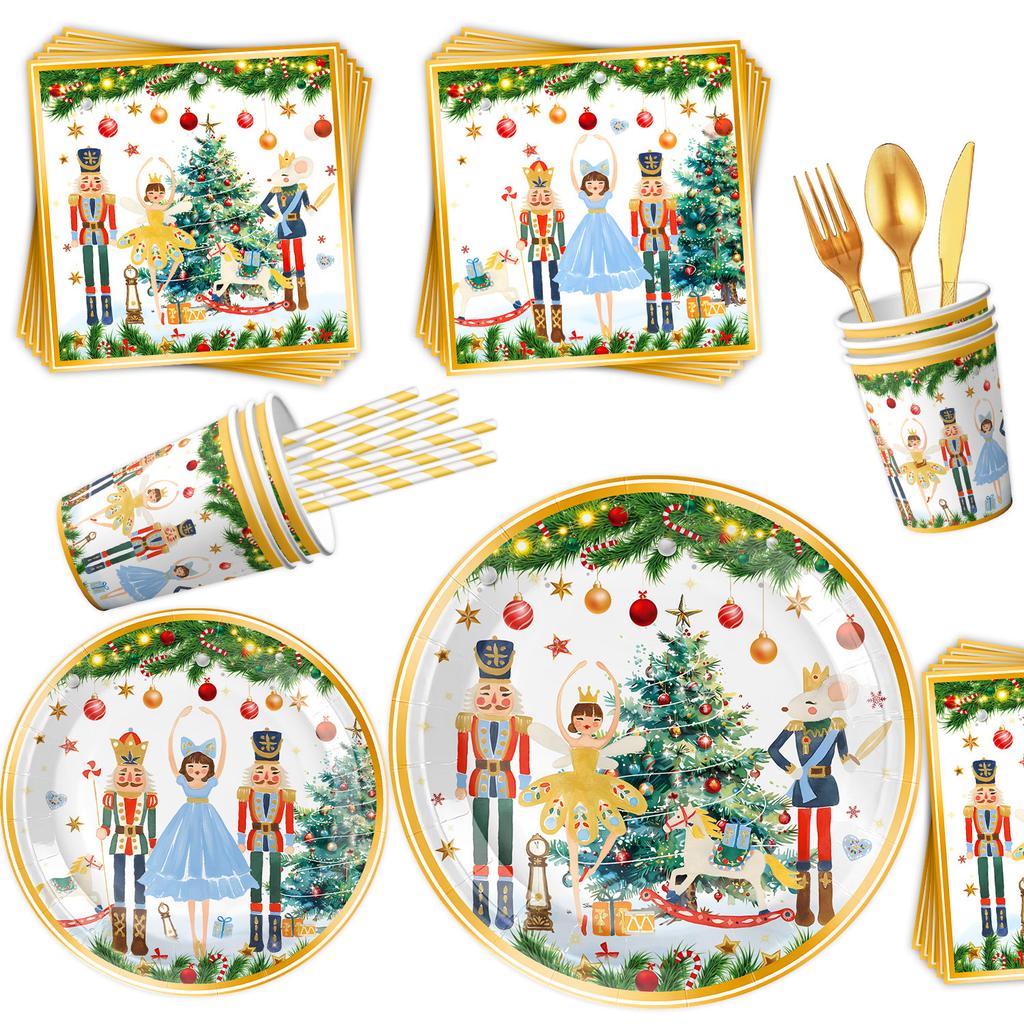 Christmas Themed Party Supplies White Nutcracker Tableware Party Atmosphere Arrangement Props Banner Tablecloth