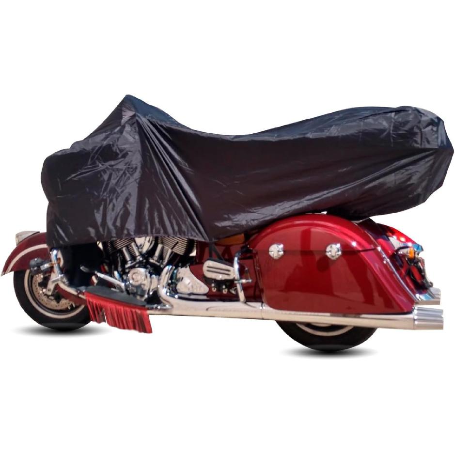 

JSCARLIFE Motorcycle Semi Cover 210D Oxford Waterproof, Heavy Duty UV Resistant Dust Rain Protector for Cruiser Touring Sport Bikes (XL) M