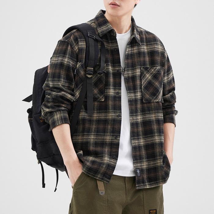 

Японская ретро-рубашка для инструментов, мужская универсальная, свободная, большого размера, повседневная, мужская рубашка, куртка, топ-тренд 4XL кофейный