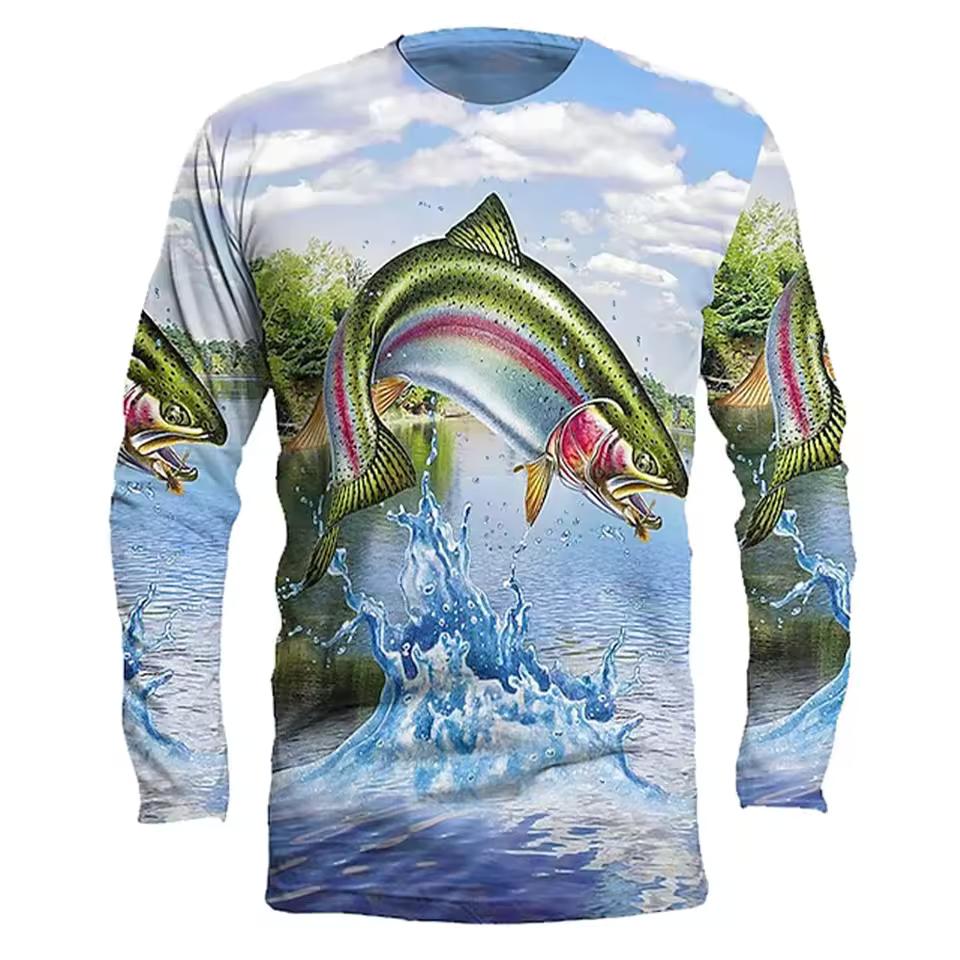 Outdoor Fishing Print Summer Men/Women O-Neck T-shirt Casual Long Sleeve Oversized Pullover Fashion Tops Trend Men Clothing
