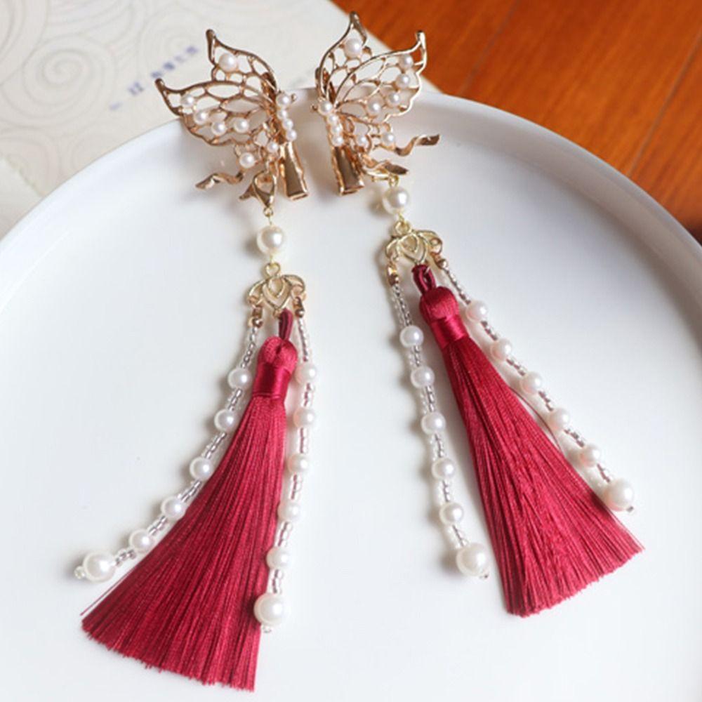 

Головной убор с жемчужной кисточкой, заколка для волос в китайском стиле, женские аксессуары для волос, заколка-бабочка