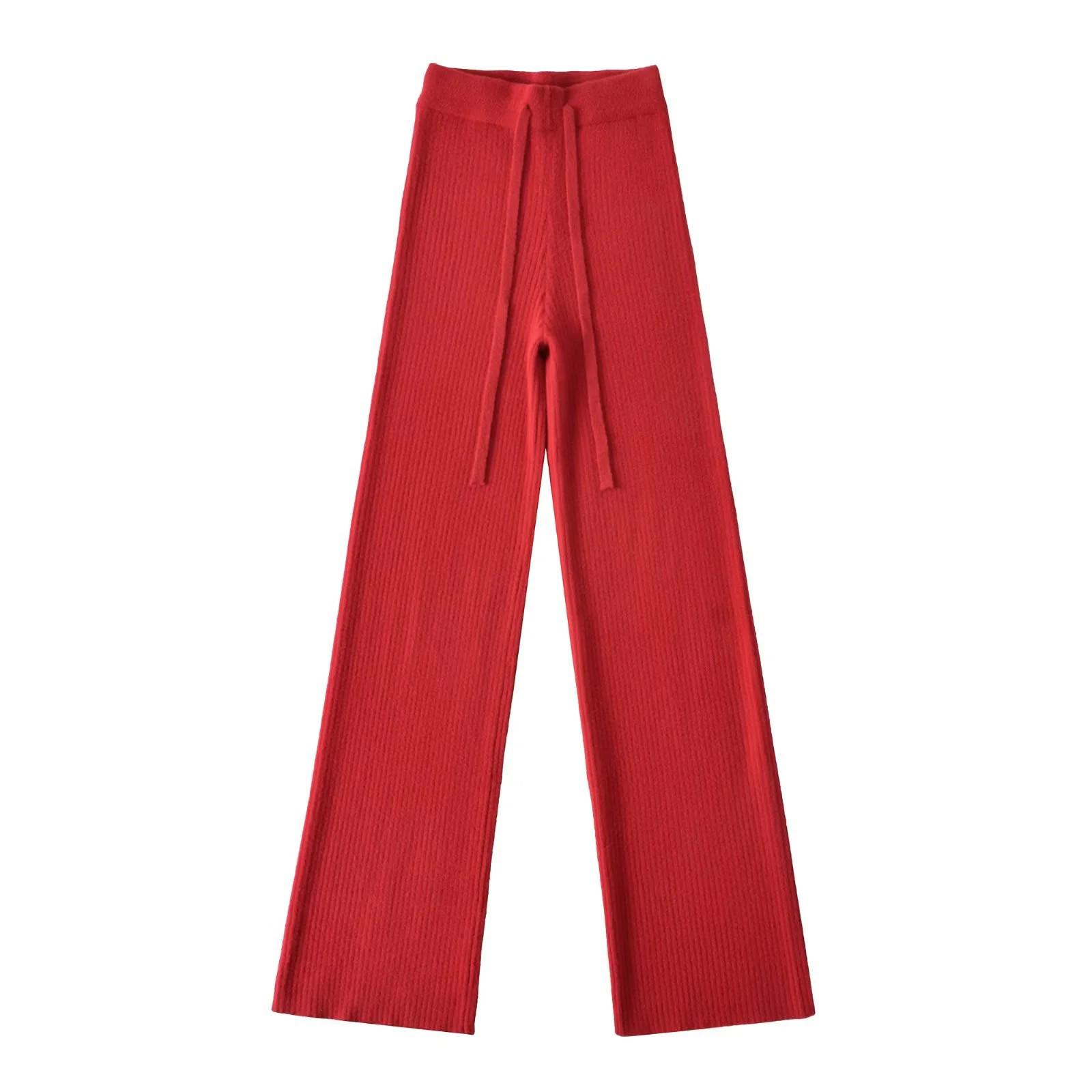 

Women s High-Waisted Wool Wide-Leg Pants for Autumn/Winter – Floor-Length, Casual & Stylish Medium красный