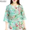 ZANZEA Women Casual O-neck 3/4 Sleeve Loose Print Blouse