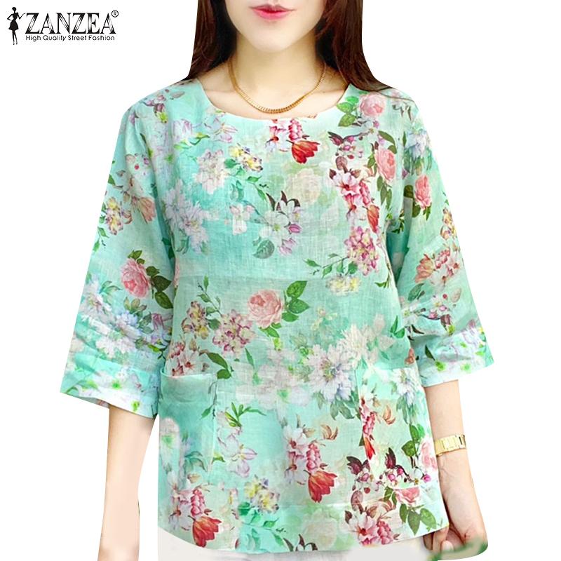 ZANZEA Dámská ležérní halenka s 3/4 rukávem a výstřihem do O