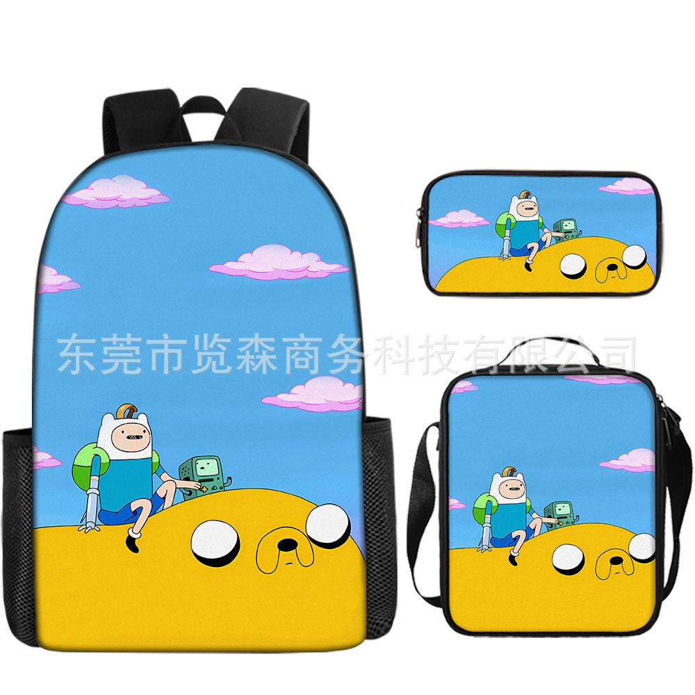 Best-Selling Adventuretime Adventure Live Treasure Backpack Cartoon Elementary School Bag Satchel Pencil Case Three-piece set (backpack + satchel + pencil case)