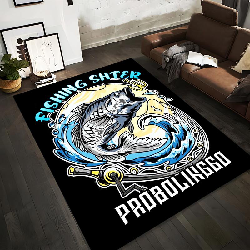 

Fishing Theme Carpet with Fish Art and Probolinggo Text Design Suitable for use as an anti-slip for living room bedroom sofas 40x60cm( 15x23in )