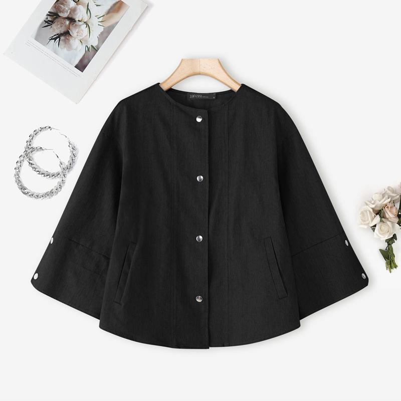 

ZANZEA Женская повседневная блузка с круглым вырезом, свободного кроя, с рукавами 3/4, однотонная 5XL