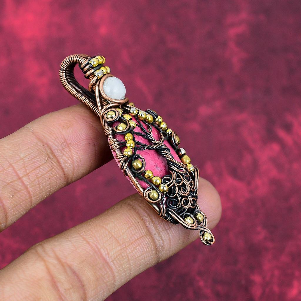 Tree of life thulite pendant copper wire wrapped pendant gemstone jewelry rainbow moonstone pendant handmade copper jewelry gifts for mother