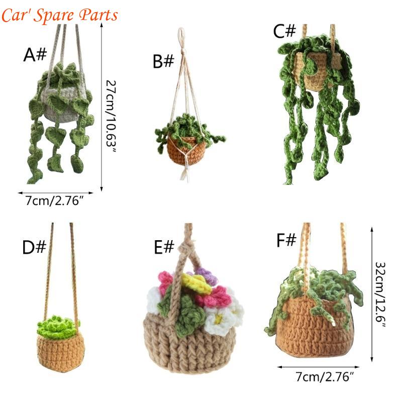 Y4UA Car Hanging-Handmade Rear View Mirrior Charm Car Decorations Knitted Hanging- Planters for for Car Home-Decoration