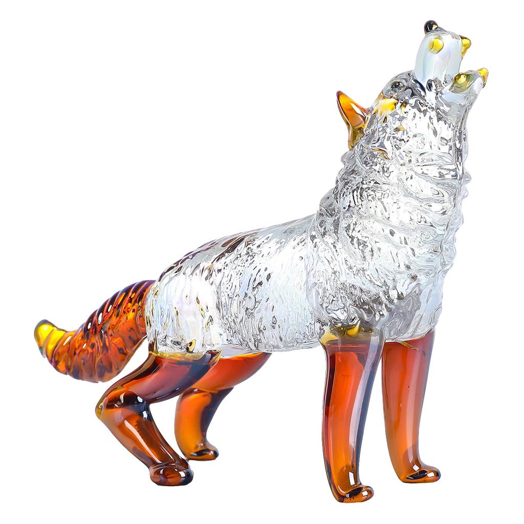 Crystal Glass Wolf Figurine Howling Wolf Statue Hand Glass Animal Sculpture Collectible Paperweight