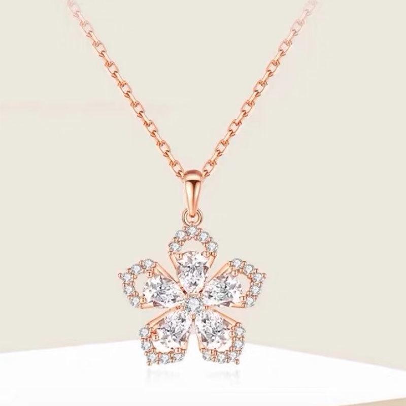 Sterling Silver Rotating Peach Blossom Necklace - Light Luxury Summer Forest Style