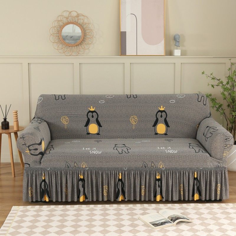 Luxury Stretch Sofa Cover with Skirt - Soft, Breathable & Non-Slip Milk Fleece Couch Protector Fit for Single, Double, Triple, and Sectional Sofas
