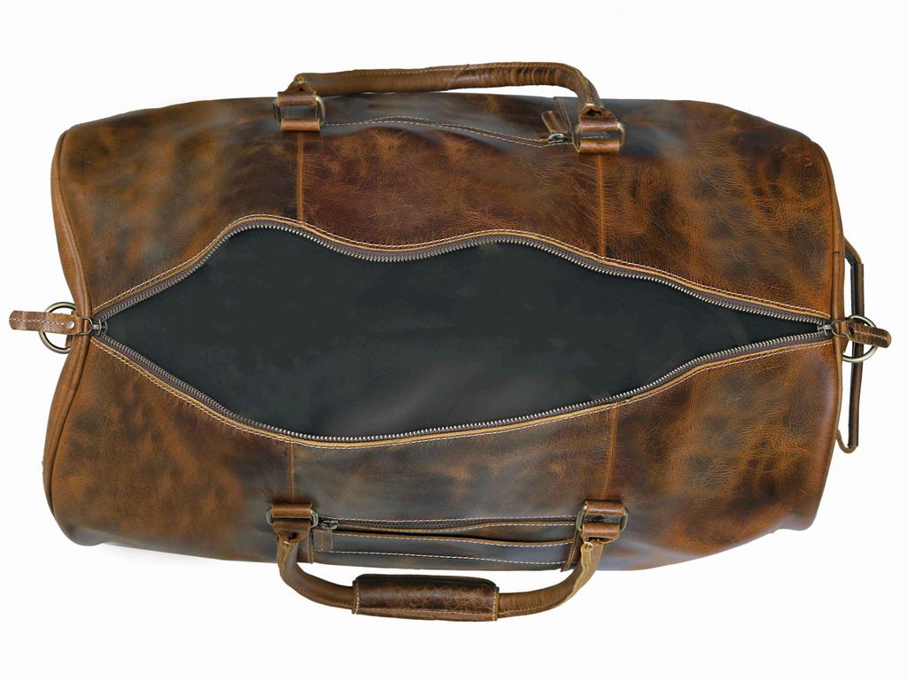 Full Grain Leather Duffle Bag with Shoe Compartment: Personalized Travel Luggage