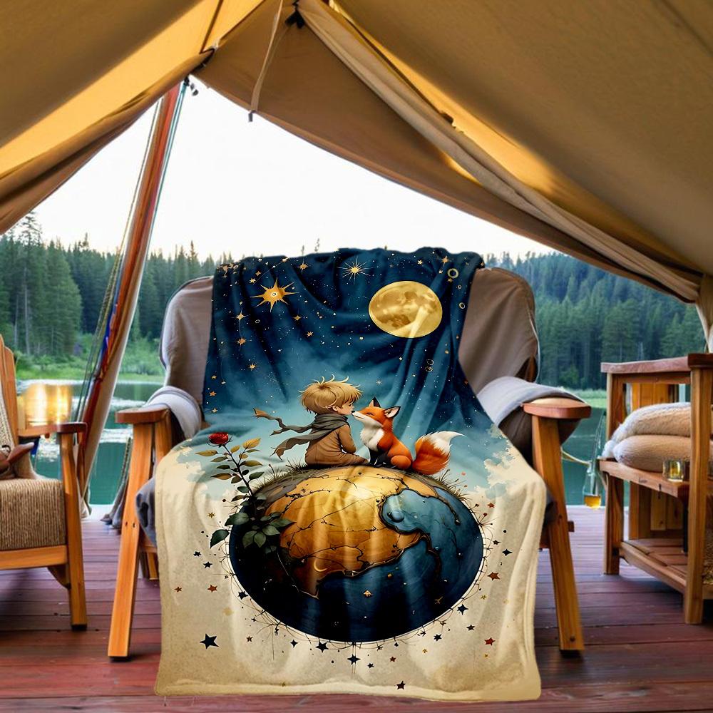 1pc Le Petit Prince Outdoor Blanket Lightweight Flannel, All-Season Use for Sofa, Bed, Travel, Camping, Living Room, Office, Couch065