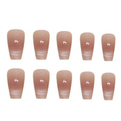 24 Stück Cat's Eye Farbverlauf Rouge Glitzer Falsche Nägel mit Kleber Faux Fingernägel Aufdrücken Tragbar Abnehmbare Falsche Nägel