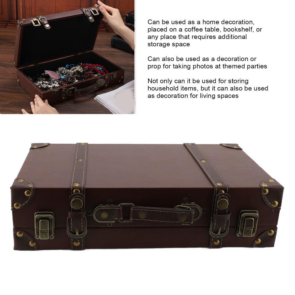 Wood Vintage Suitcase Brown Wooden Storage Box Multi-purpose Organizer  Home Organization
