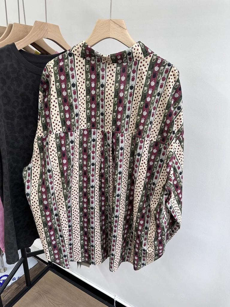 Xiao Wang's Retro Print Loose Plus Size Long Sleeve Shirt - Korean Style