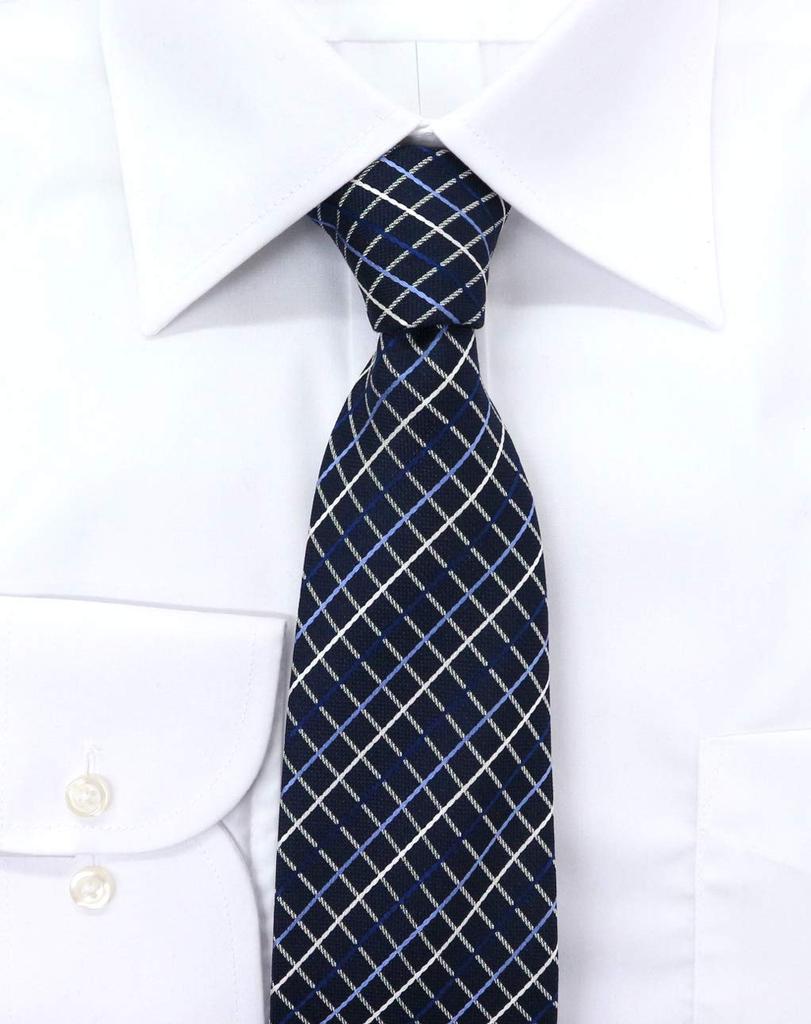 MICHIKO LONDON Brand Necktie Made in Japan Nishijin Ori Silk Jacquard Weave Check D [MICHIKO LONDON] 100% (D Pattern Navy)