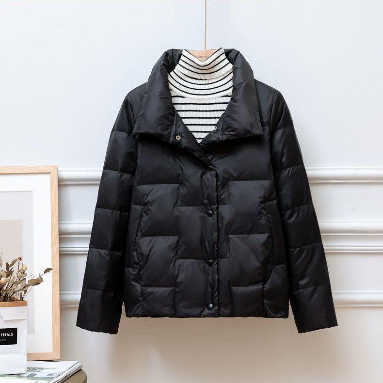 Women's Lightweight Down Jacket - Casual Large Lapel Stand Collar Short Coat for Autumn & Winter