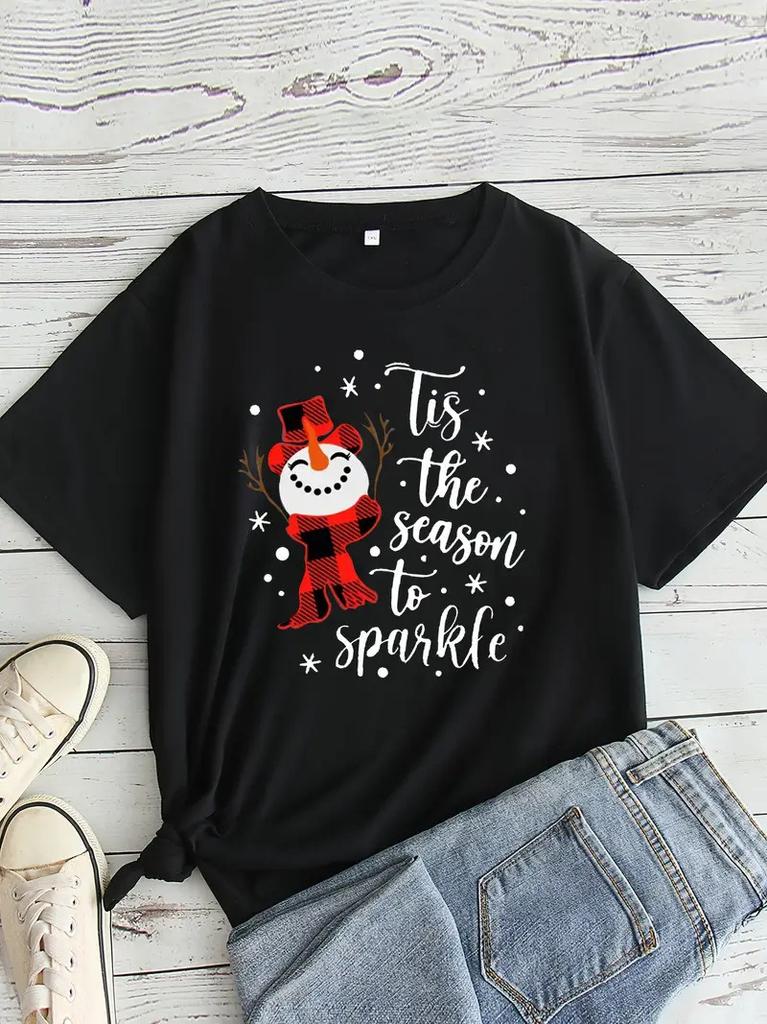 Christmas Graphic Women T Shirt Cute Gnome Snowman Printed Women Short Sleeve Summer Top Suitable Christmas Casual Clothing