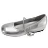 Silver retro round head inner height increase light mouth flat sole single shoes women's summer 2025 new versatile soft sole Mary Jane shoes