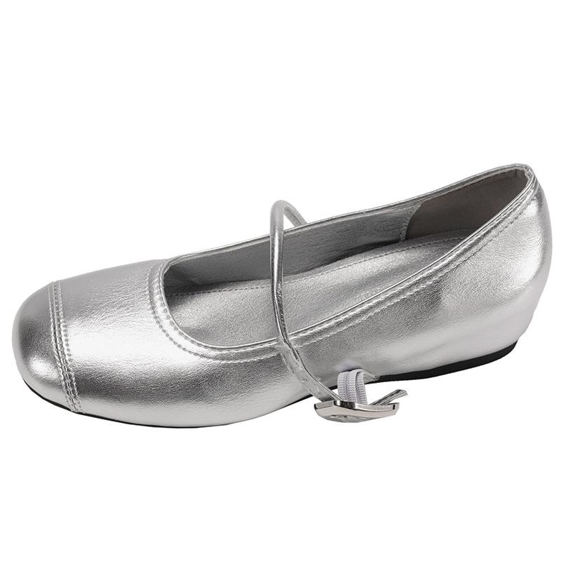 Silver retro round head inner height increase light mouth flat sole single shoes women's summer 2025 new versatile soft sole Mary Jane shoes
