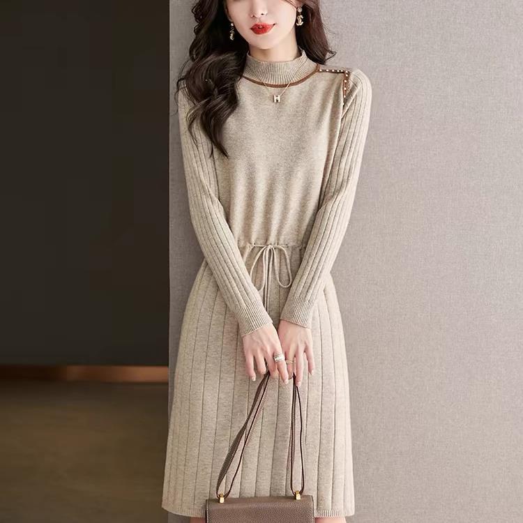 

Нижнее белье Платье для женщин с пальто, средней длины, осенне-зимний стиль, облегающее талию, утягивающее шерстяное трикотажное основание, юбка-свитер, плотная S