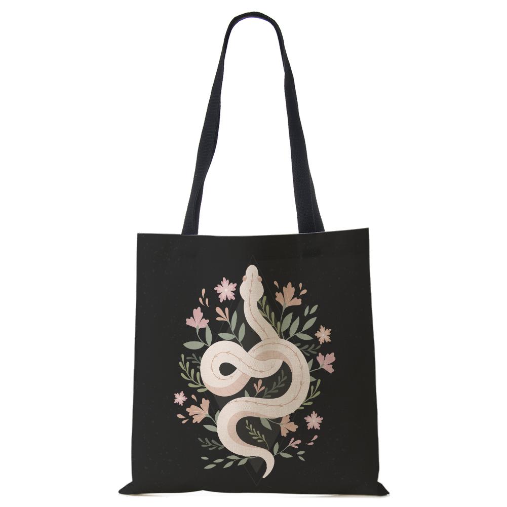Flower Snake Women Shoulder Bag Letter Printed Reusable Shopper Tote Bag Harajuku Eco Canvas High Capacity Handbag CLE