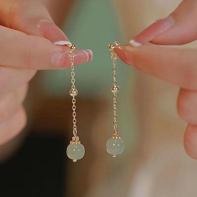 Lange Quastenohrringe aus S925-Silber mit Chalzedon für Damen – luxuriöser Nischenstil, von Prominenten inspiriertes Design.