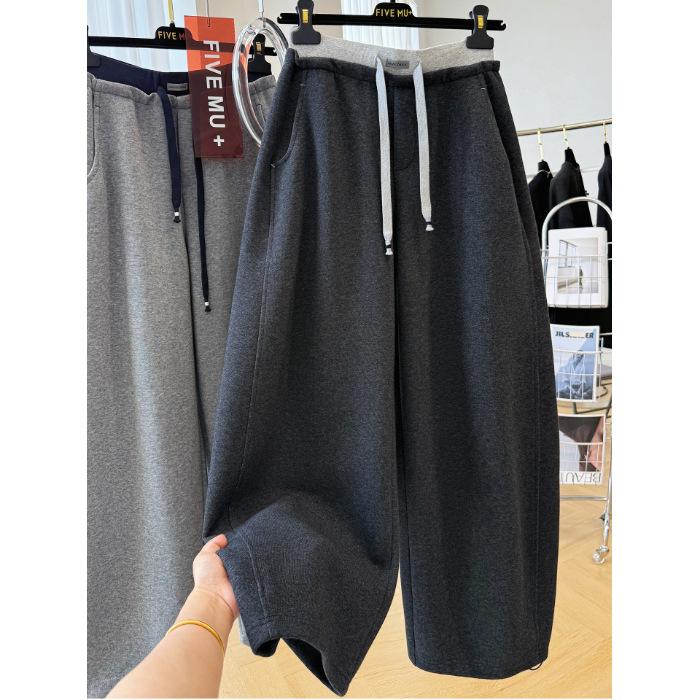 

Висококласні, невимушені та розслаблені осінні спортивні штани, повсякденні штани, унікальні та шикарні жіночі штани з вигнутим ножем 4XL темно-сірий