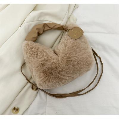 Damen Plüsch Kunstfell Umhängetasche mit verstellbarem Riemen & Reißverschluss für Pendeln & Freizeitaktivitäten, Umhängetasche, Wintermode-Accessoire
