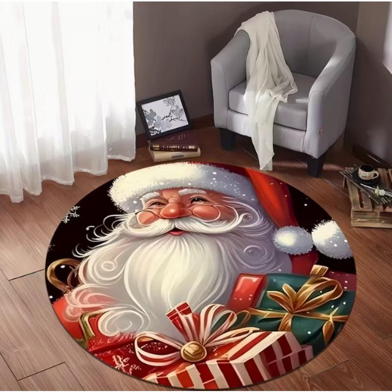 Christmas Themed Carpet Santa Claus and Snowflake Circular Soft Living Room Floor Mat Good Living Rooms Study Game Rooms Rooms